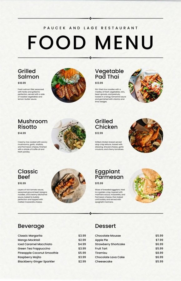Full food menu